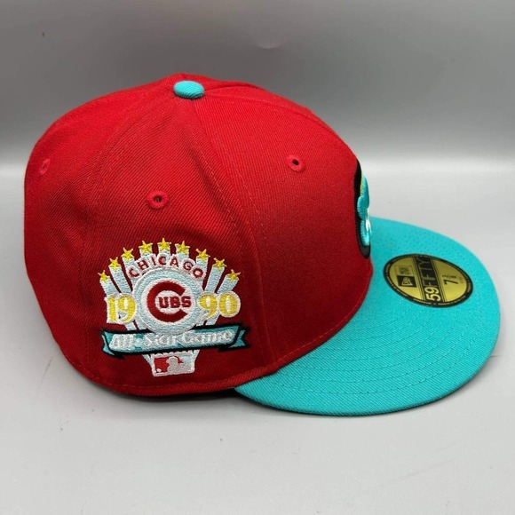 Chicago Cubs Hat Men 7 3/8 Red Blue 59Fifty New Era MLB Fitted Cap